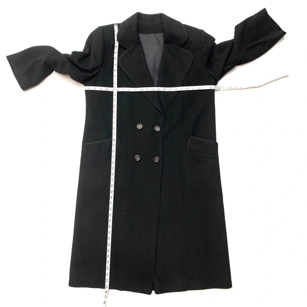 Camel Hair Black Double Breasted Trench Full Length Pea Coat - Picture 8 of 16
